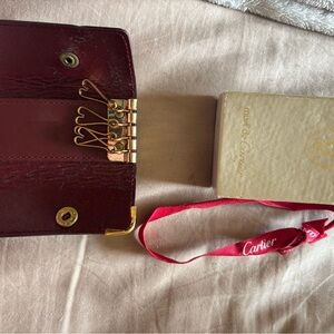 Cartier Burgundy and Gold Leather Key Holder